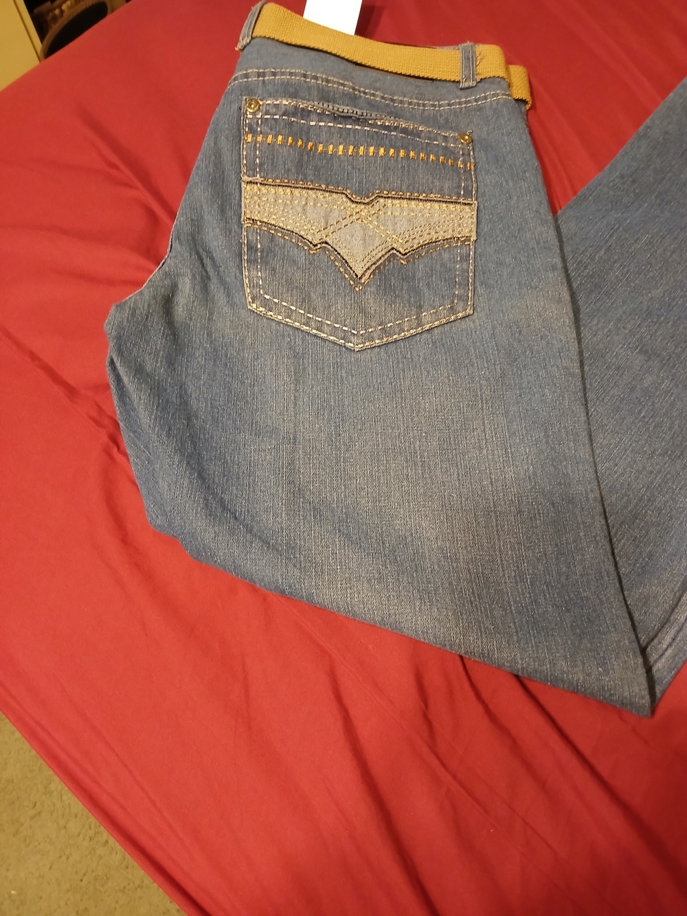 Classic Light Blue Straight Leg Jeans with Decorative Back Pocket
